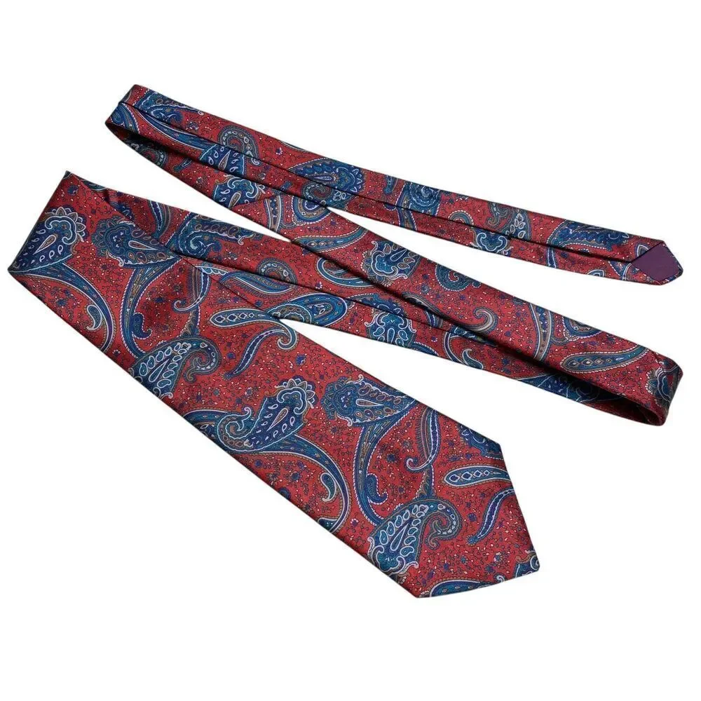 Starcy Ltd. Tie Men's Necktie Paisley Polyester Maroon Blue 80's